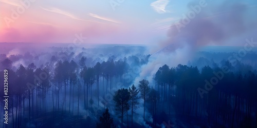 Wildfire devastates pine forest during dry season part of global environmental crisis. Concept Wildfire, Pine Forest, Dry Season, Environmental Crisis, Global Impact