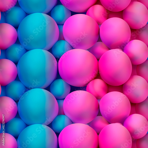 Vibrant 3D spheres in pink and blue tones creating a dynamic abstract pattern