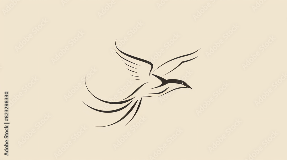Obraz premium Elegant minimalist design of a bird soaring, using minimal lines to emphasize grace