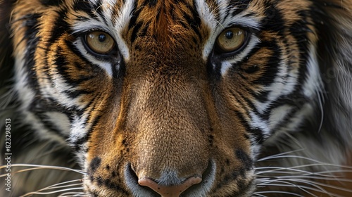 Siberian tiger  Panthera tigris altaica  detail portrait. Generative Ai