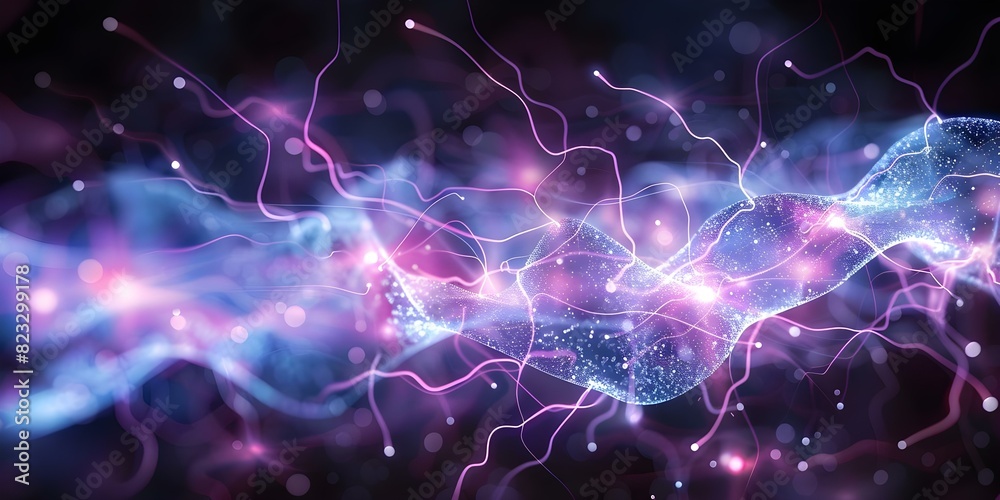 Closeup 3D image of firing neurons in the human brain. Concept Neuroscience, Brain Function, Neurology, Neuronal Activity, 3D Imaging