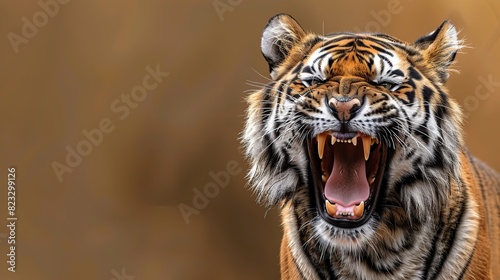 Siberian Tiger Roaring with brown background . Generative Ai