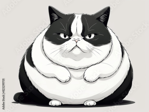 Gloomy angry fat cat on a white background