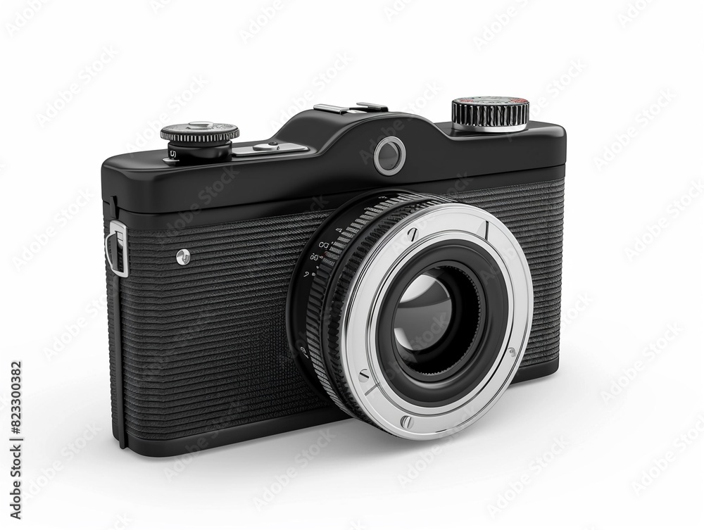 Sleek black camera isolated on white