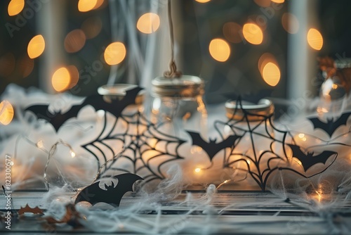 Halloween Decorations with Spider Web and Bat Shapes