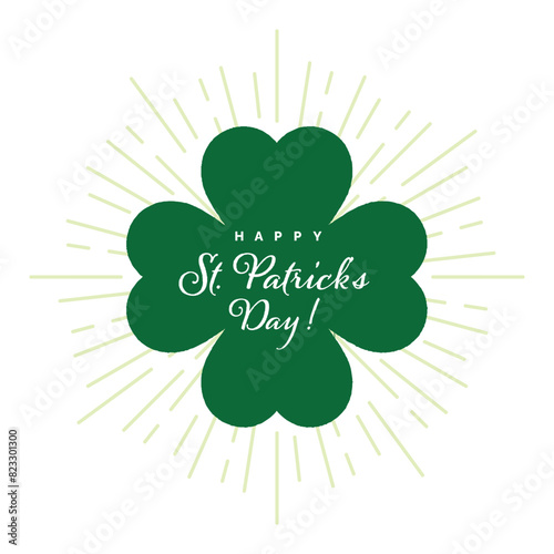 St. Patrick's Day logo graphic with a green four leaf clover over a light green sunburst