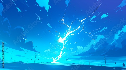 Lightning Bolt Striking Open Field. Amazing anime background