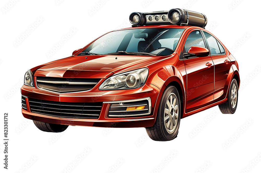 Red hatchback car - 3D render isolated on PNG Background. Generative Ai. Red hatchback car - 3D render isolated on PNG Background. Generative Ai.