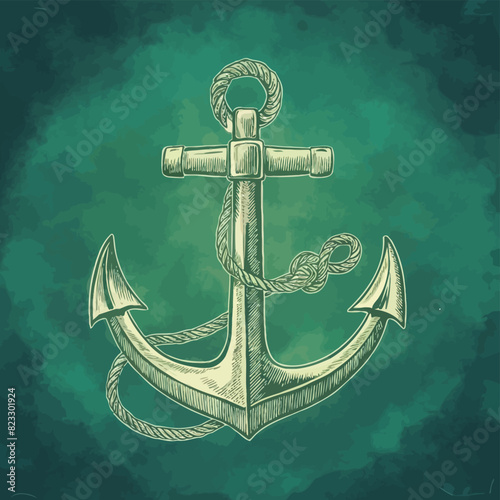 Ship sea anchor and rope in vintage engraving style. Sketch hand drawn vector illustration
