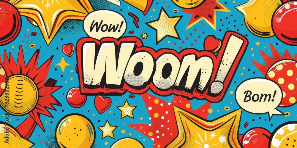 A pattern inspired by 90s pop art, featuring comic book-style graphics A pattern inspired by 90s pop art, featuring comic book-style graphics