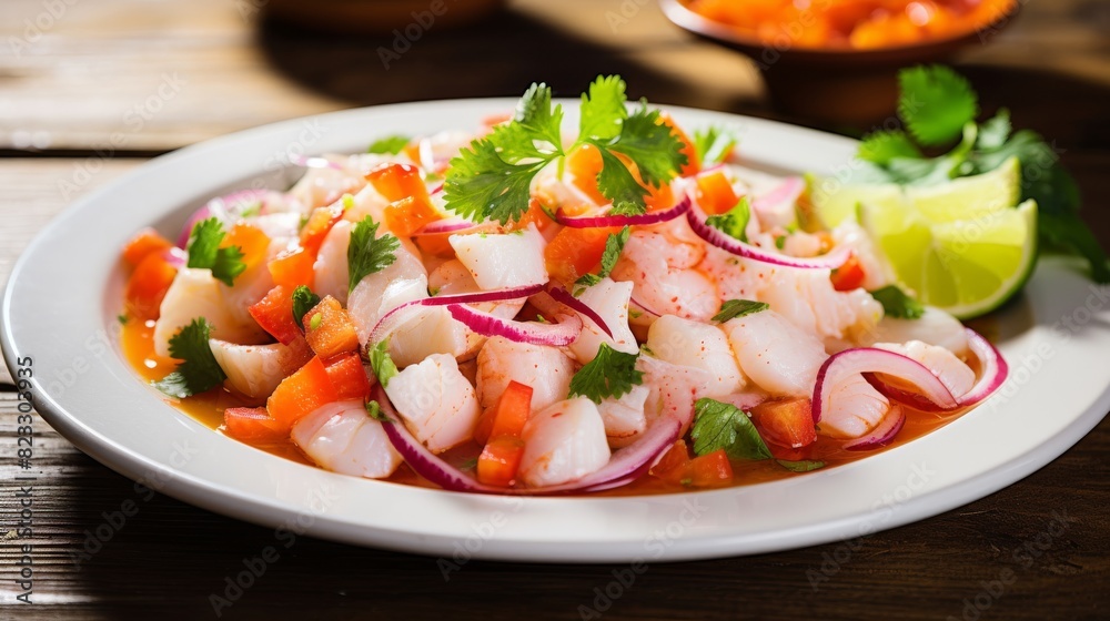 Delicious Mexican ceviche served on a platter