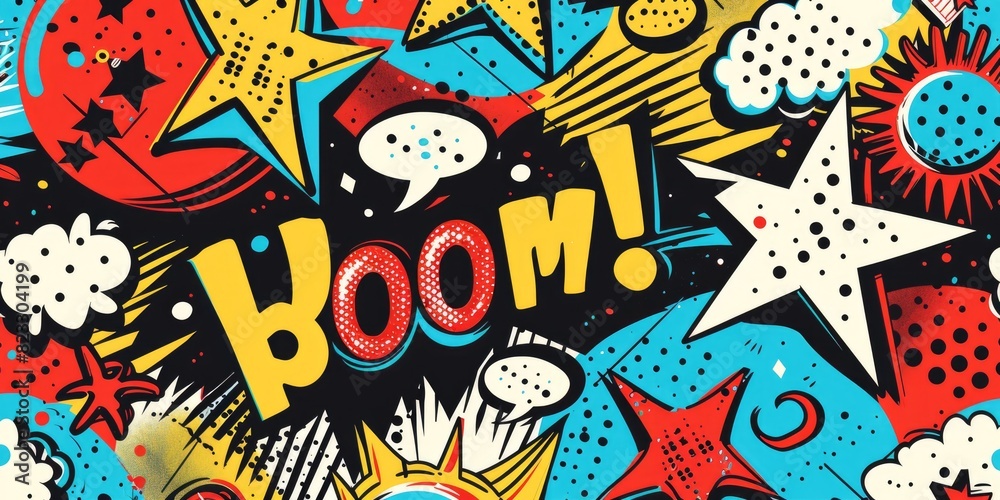 A pattern inspired by 90s pop art, featuring comic book-style graphics A pattern inspired by 90s pop art, featuring comic book-style graphics