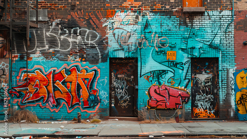 Obraz na płótnie Brooklyn, graffiti wall, early morning, street art. urban life. w salonie