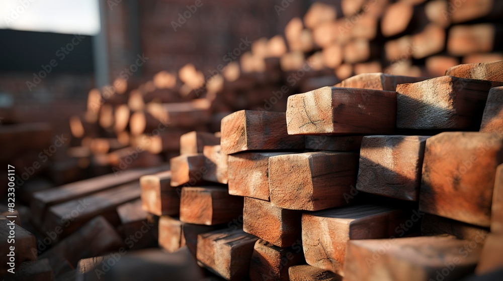 A photo of a pile of bricks at a brickyard. A photo of a pile of bricks at a brickyard.