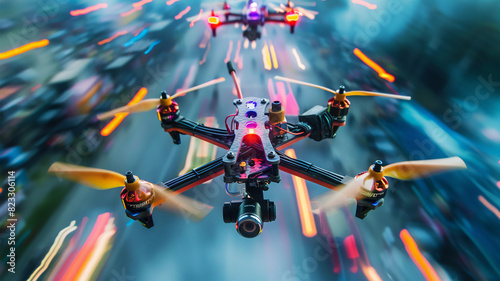Maneuverable FPV drones, high-speed aerial acrobatics, dynamic competitions on winding tracks.	
 photo