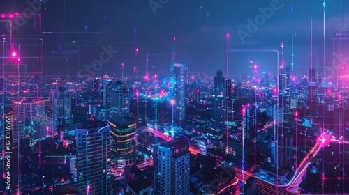 Smart city dot point connect with gradient line  connection technology metaverse concept. Bangkok 