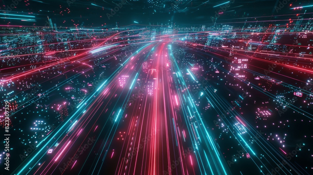 Smart city with speed line glowing light trail surround the city. Smart city with speed line glowing light trail surround the city.