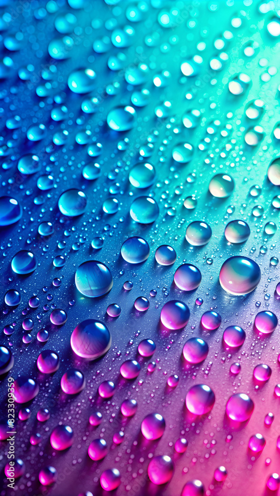 Water drops on a multi-colored bright gradient.