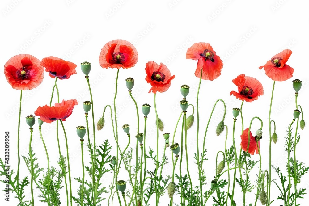 Fototapeta premium Common poppy flowers isolated on white background