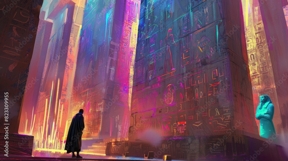 Officers, Liberty and Justice, dreamlike fantasy artwork with a colorful palette, ancient Egyptian hieroglyphics, VFX Officers, Liberty and Justice, dreamlike fantasy artwork with a colorful palette, ancient Egyptian hieroglyphics, VFX