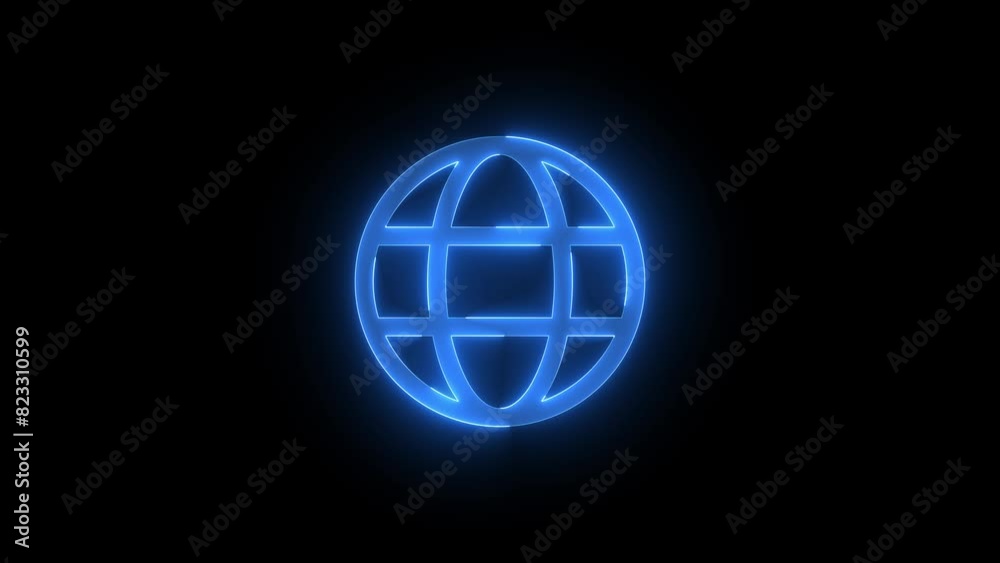 Globe icon glowing neon blue color animation Globe icon glowing neon blue color animation