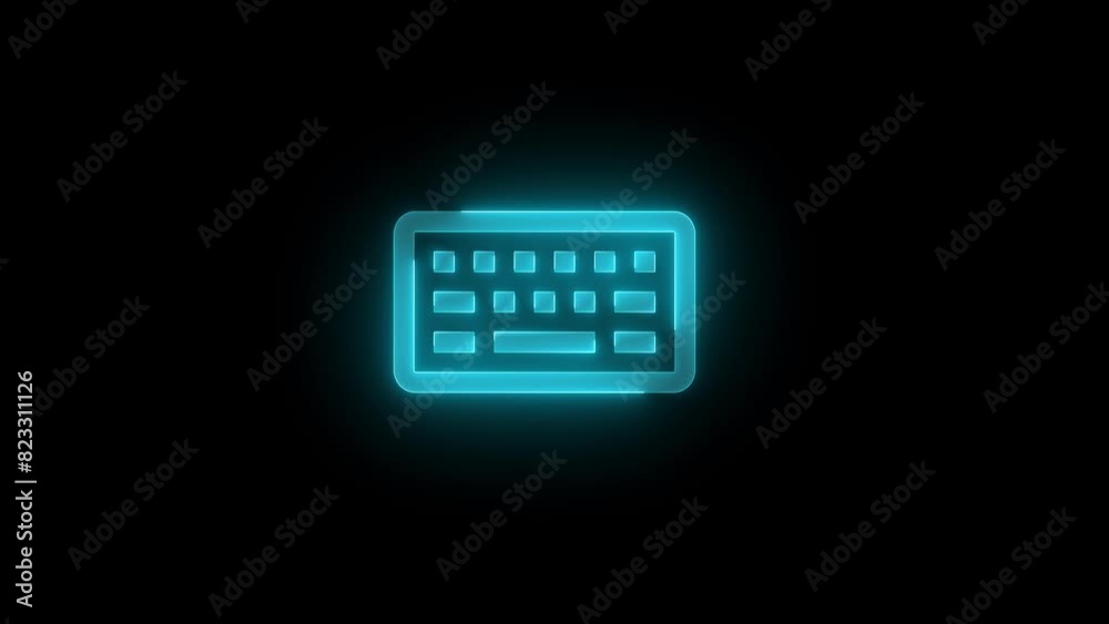 Keyboard classic icon glowing neon cyan color animation Keyboard classic icon glowing neon cyan color animation