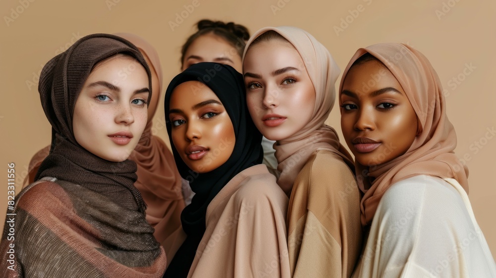 A group of women wearing different colored scarves A group of women wearing different colored scarves