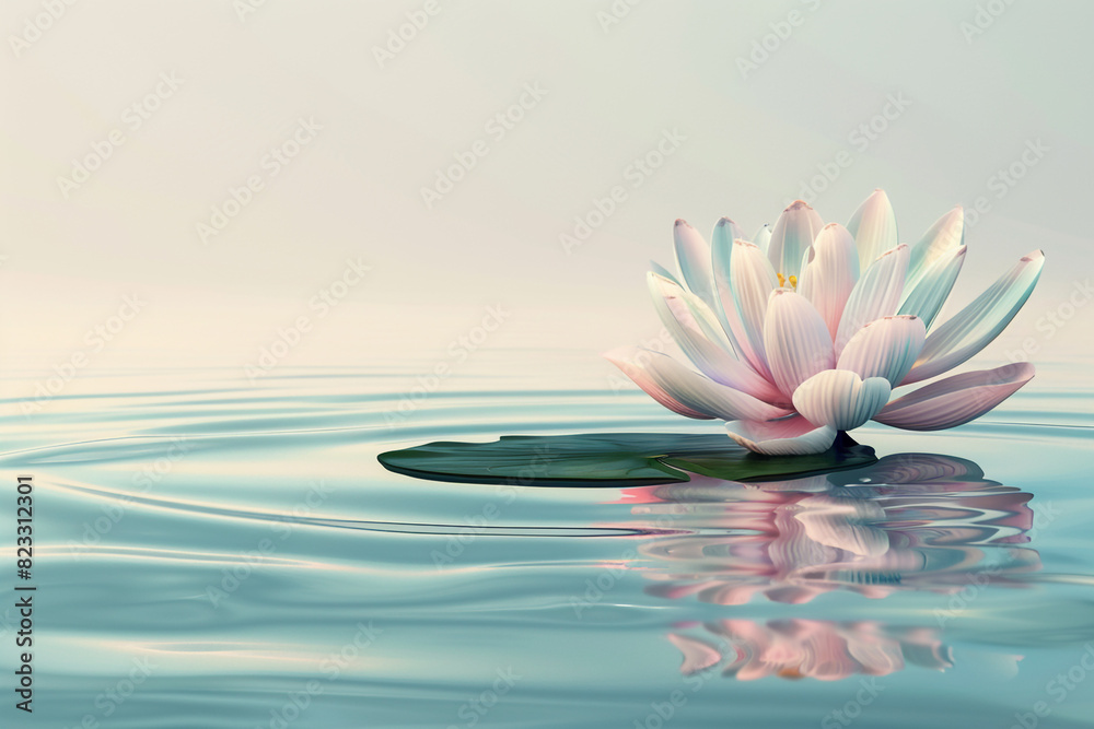 Zen lotus flower on water, meditation concept, illustration 