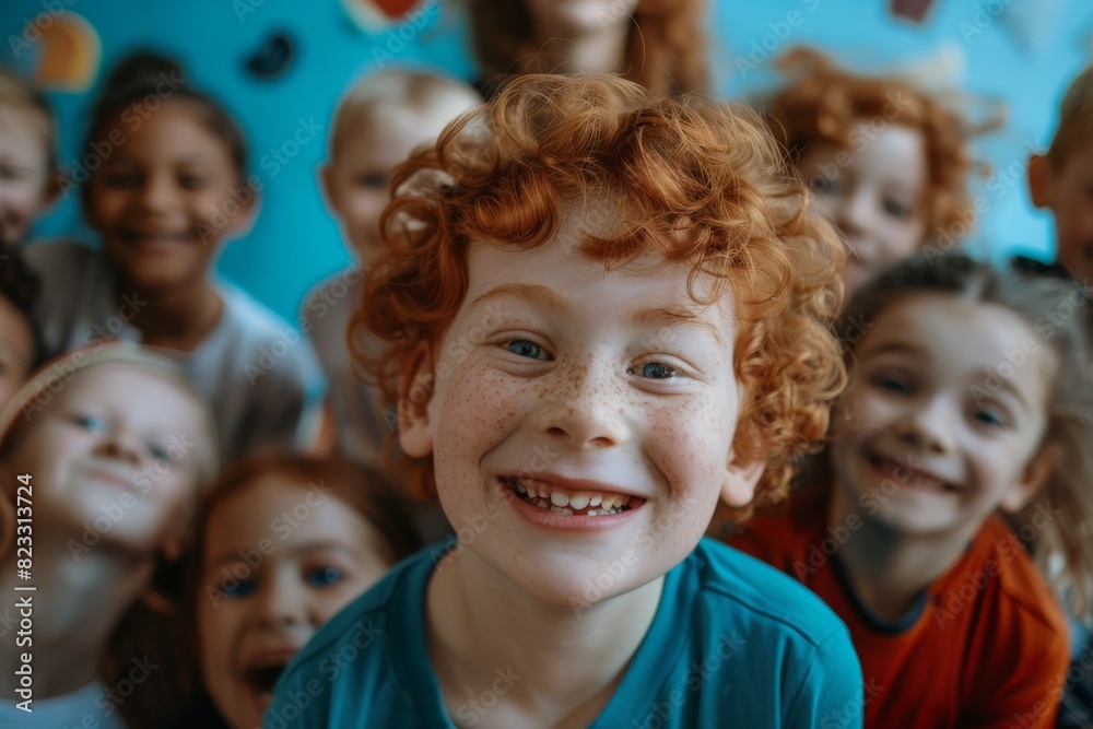 Portrait of a smiling red-haired boy with freckles on his face looking at the camera Portrait of a smiling red-haired boy with freckles on his face looking at the camera