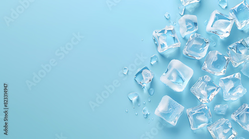 Top view of ice cubes on blue background