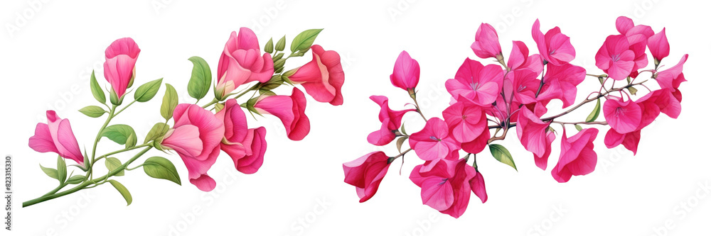 Botanical style of hot pink flower png on transparent background Botanical style of hot pink flower png on transparent background