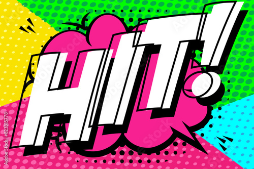 Hit pop art style black white color dotted background, reminiscent of classic comic book exclamations