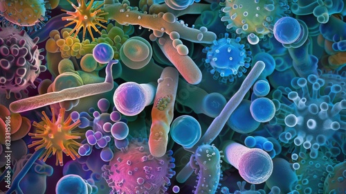 Detailed view of bacteria under a microscope photo