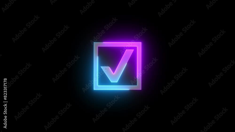 Neon ballot box with check icon cyan purple color glowing animated Neon ballot box with check icon cyan purple color glowing animated