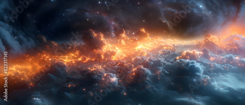 64k  8k widescreen  21 9  cloud skyscape  Fiery Sky and Water Blend  A captivating scene merging of fire and water against a backdrop of azure sky and billowing clouds  evoking a mesmerized nature