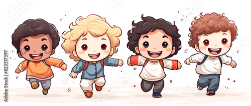 Illustration of group of kids playing and jumping on school summer vacation