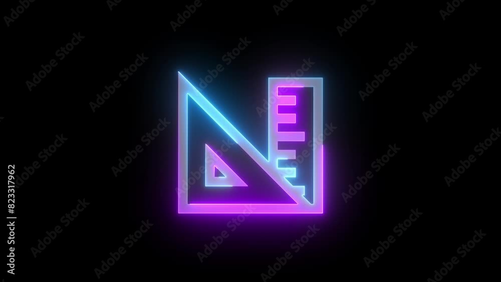 Neon geometric tools icon cyan purple color glowing animated black background Neon geometric tools icon cyan purple color glowing animated black background