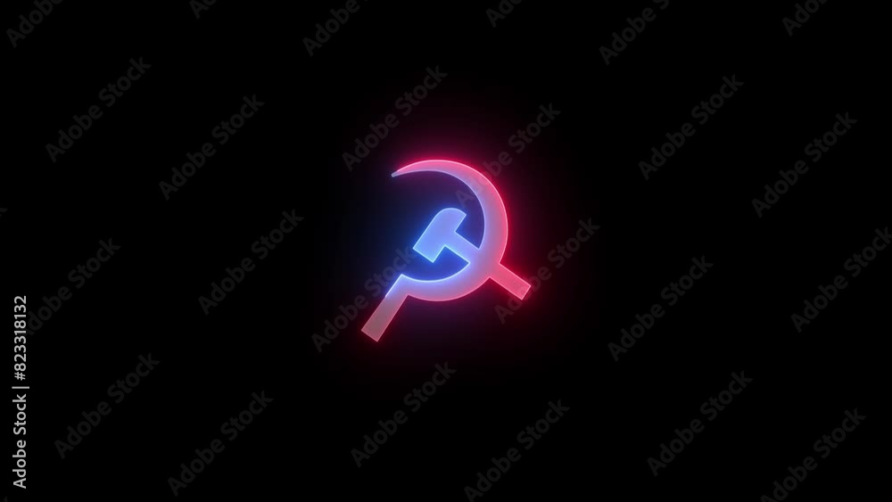 Neon hammer and sickle icon blue red color glowing animated Neon hammer and sickle icon blue red color glowing animated