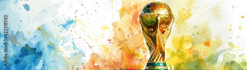 The watercolor painting of World Cup trophy. photo