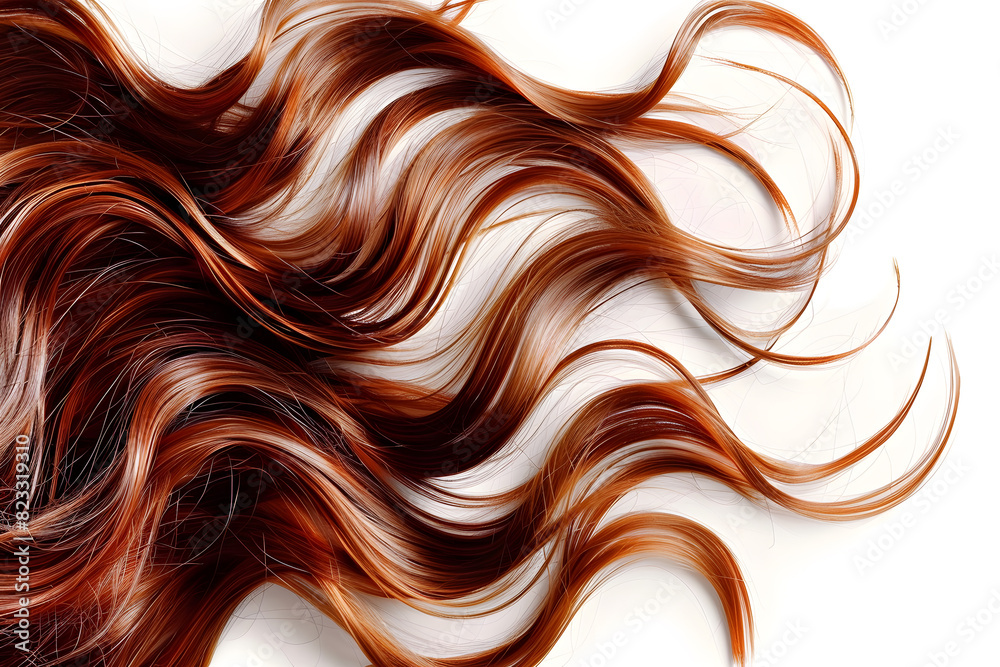Beautiful shiny healthy hair curls texture isolated on white background
