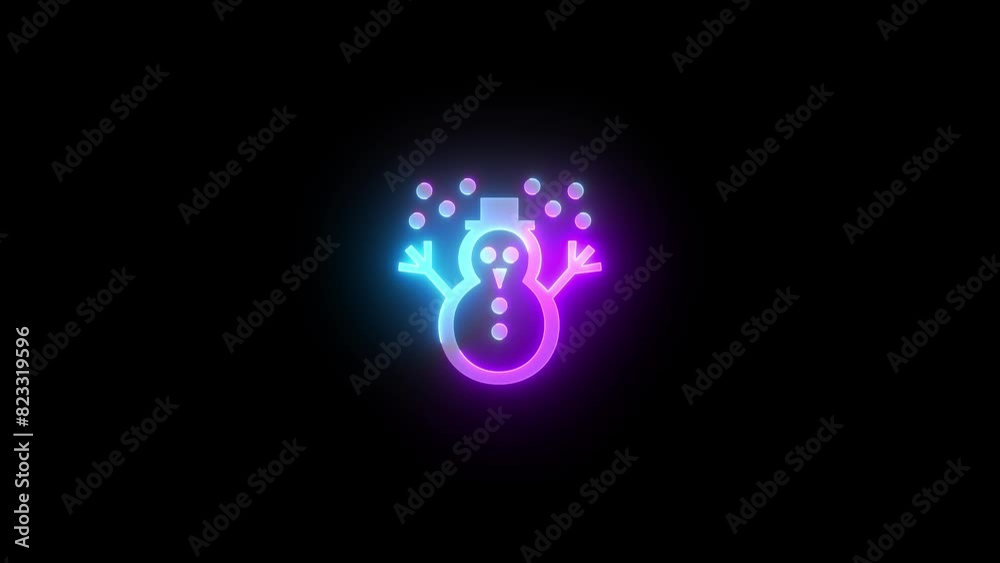 Neon snowman icon cyan purple color glowing animated black background Neon snowman icon cyan purple color glowing animated black background