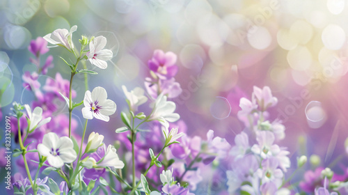 Beautiful tender spring violet white flowers in nature © Little