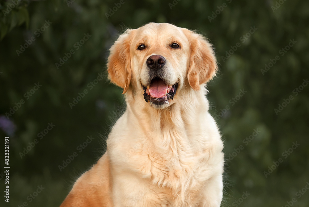 Golden Retriever dog in the spring with Golden Retriever dog in the spring with