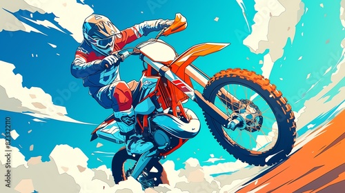 Motocross Rider Jumping with Dirt Bike, Amazing anime illustration