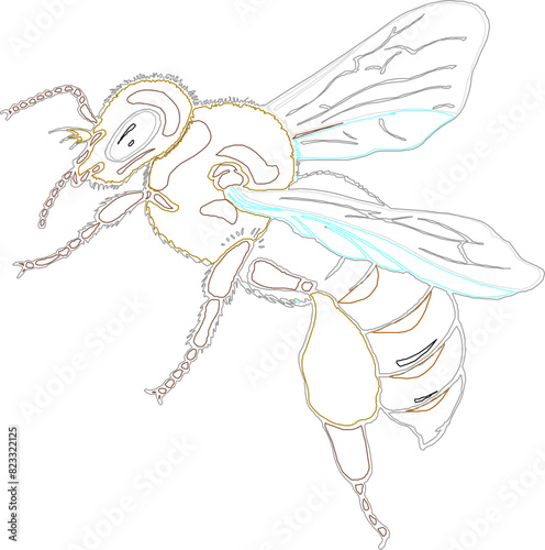 Sketch illustration vector detailed design drawing of poisonous bee flying insect animal with wide wings