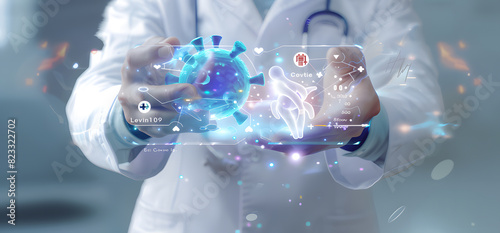 Doctor Analyzing Coronavirus with Futuristic Interface
