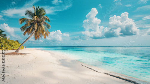 Beautiful tropical beach with white sand palm tree tur