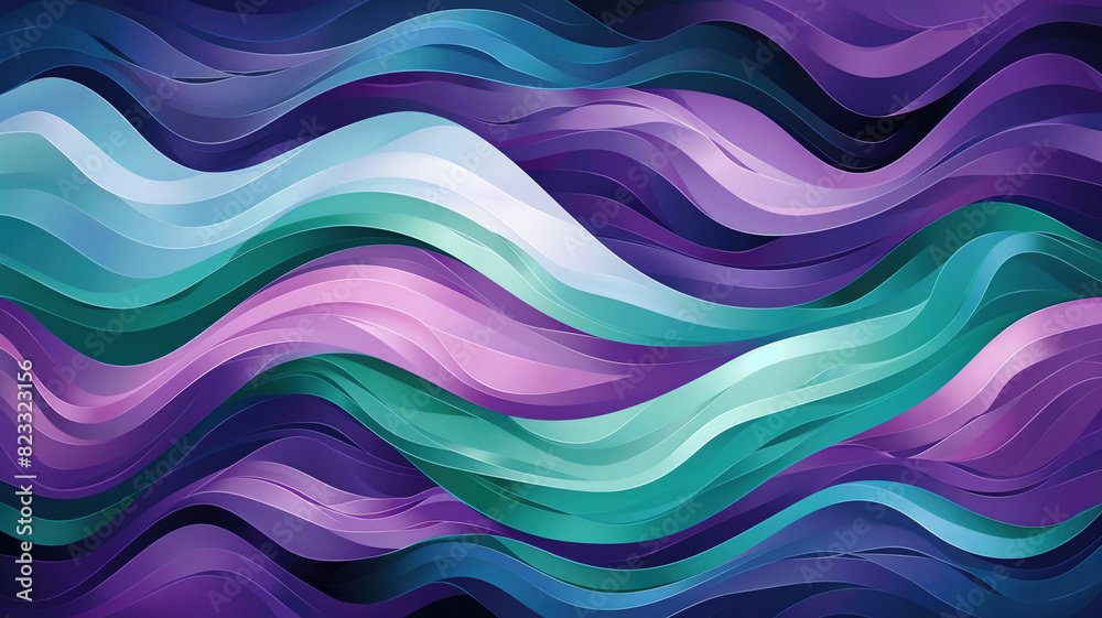 Flowing Waves of Purple and Teal creating a harmonious and calming visual effect, perfect for contemporary art and design projects.