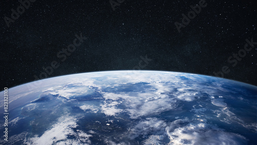 Fototapeta Naklejka Na Ścianę i Meble -  Amazing blue planet earth with ocean, clouds and continents in open space on the starry sky.