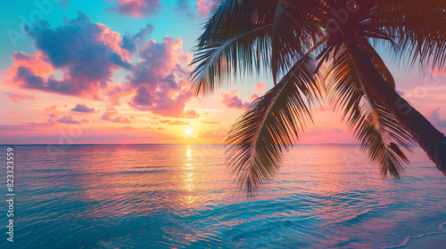 Beautiful tropical landscape - colorful sunset with a
